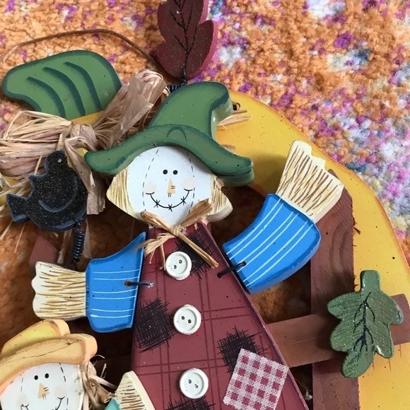 Wood 3-D Welcome Scarecrow Door Decor Fall VINTAGE Bird & Leafs go B O I NG - Picture 3 of 7